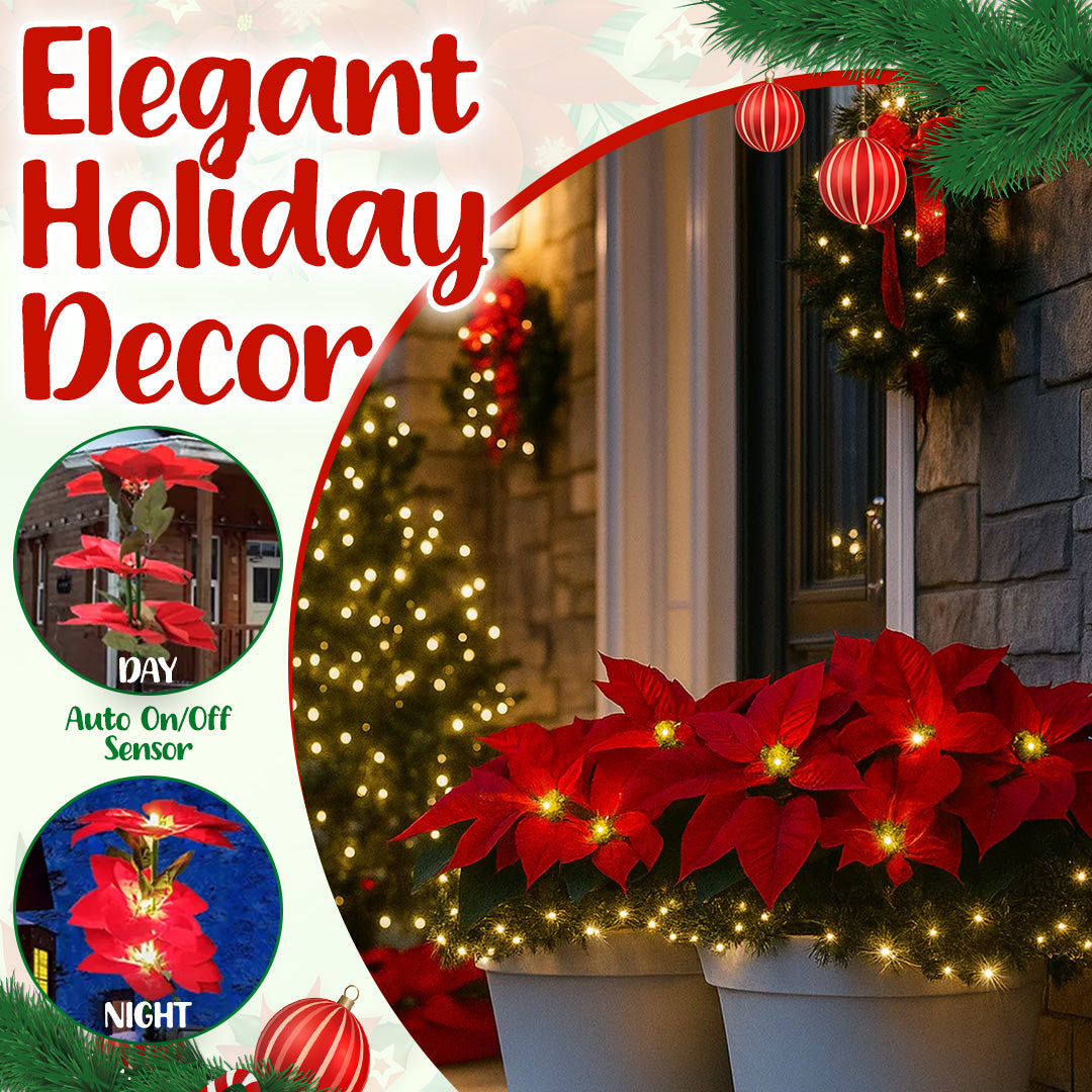 🌺Artificial Christmas Poinsettia Flower Solar Light🎄🎅 – Waterproof Outdoor Garden & Holiday Decoration