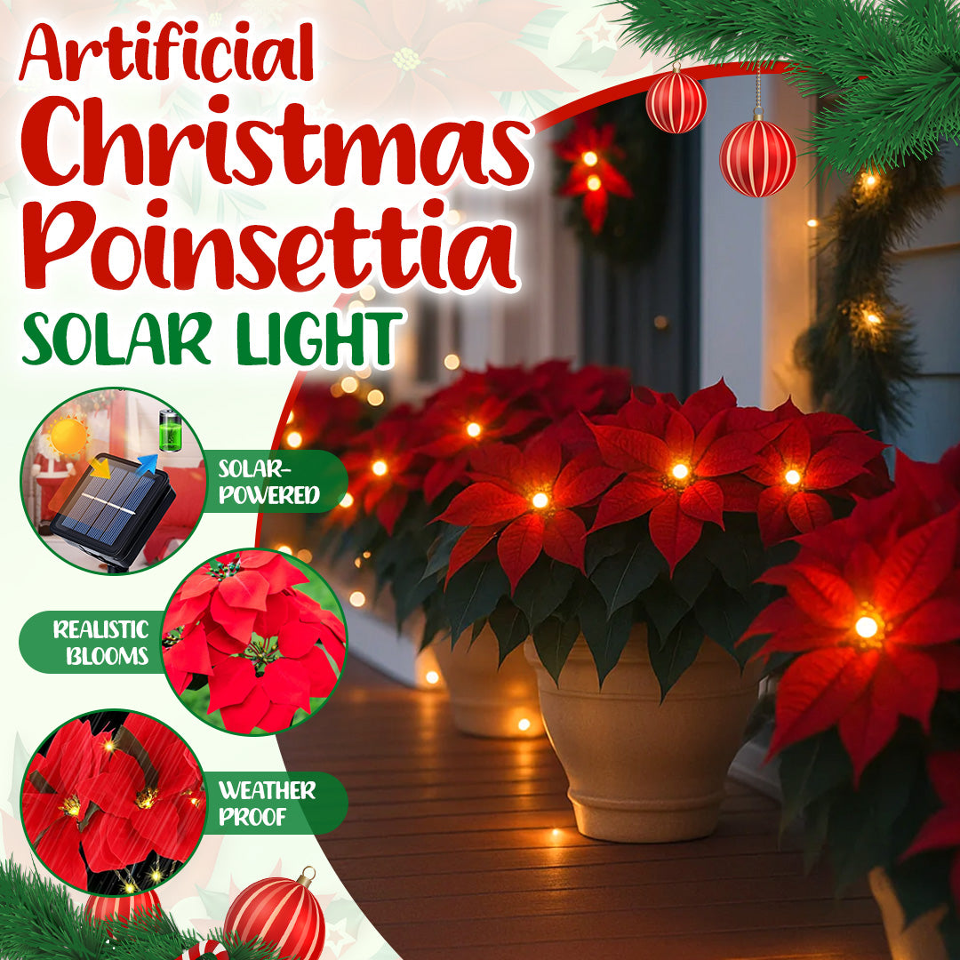 🌺Artificial Christmas Poinsettia Flower Solar Light🎄🎅 – Waterproof Outdoor Garden & Holiday Decoration