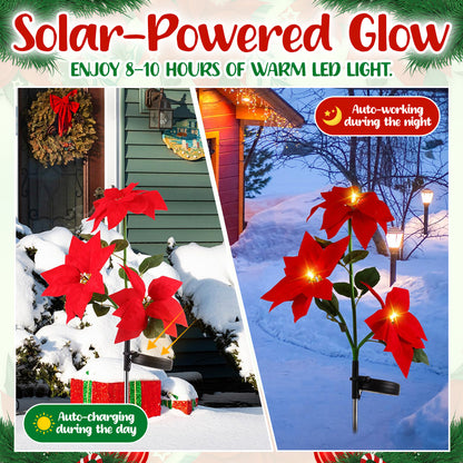 🌺Artificial Christmas Poinsettia Flower Solar Light🎄🎅 – Waterproof Outdoor Garden & Holiday Decoration