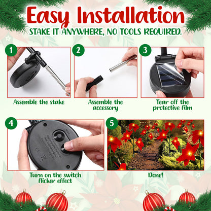 🌺Artificial Christmas Poinsettia Flower Solar Light🎄🎅 – Waterproof Outdoor Garden & Holiday Decoration