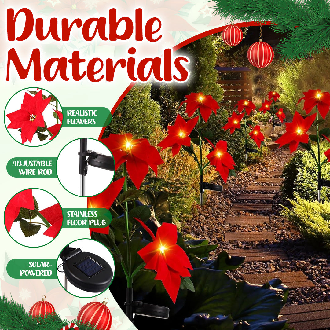 🌺Artificial Christmas Poinsettia Flower Solar Light🎄🎅 – Waterproof Outdoor Garden & Holiday Decoration