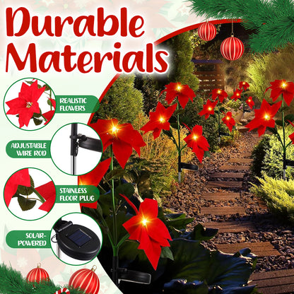 🌺Artificial Christmas Poinsettia Flower Solar Light🎄🎅 – Waterproof Outdoor Garden & Holiday Decoration