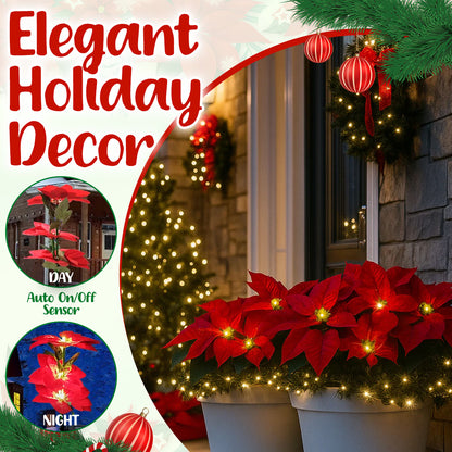 🌺Artificial Christmas Poinsettia Flower Solar Light🎄🎅 – Waterproof Outdoor Garden & Holiday Decoration